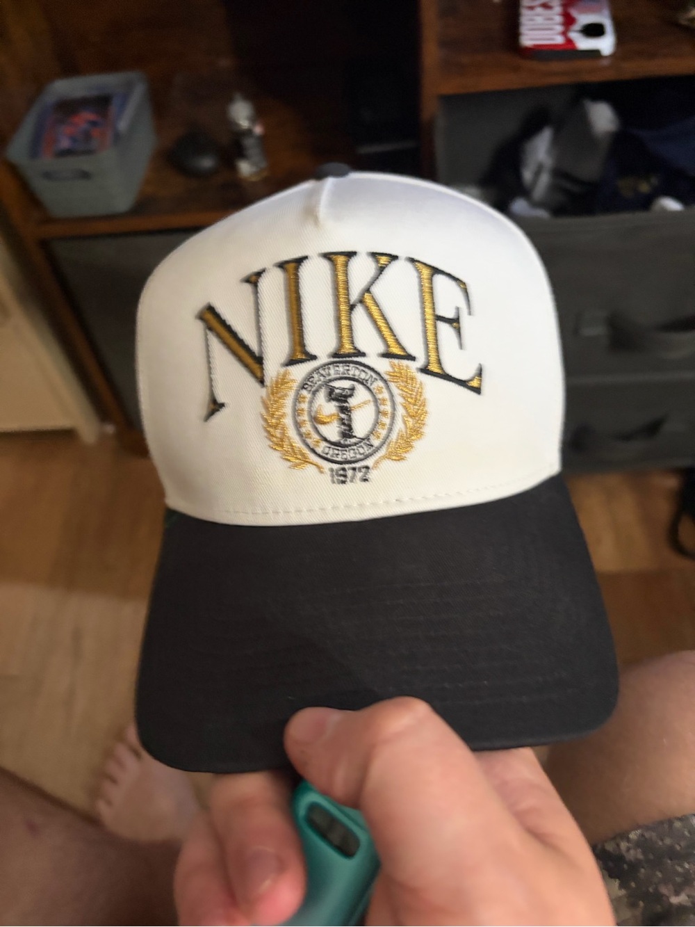 Nike White Crown Black Visor Cap with Gold Embroidered Logo
